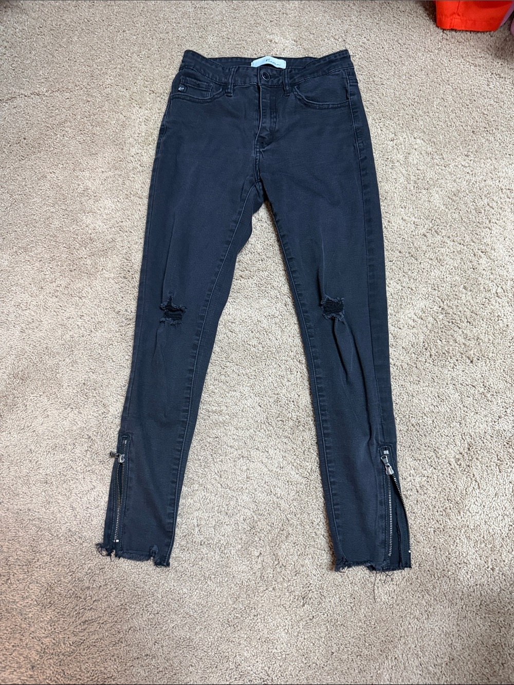 KanCan Black Skinny Jeans with Knee Rips and Ankle Zippers